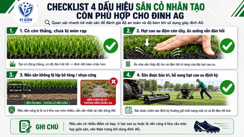 dấu hiệu nhận biết sân cỏ nhân tạo phù hợp đinh ag