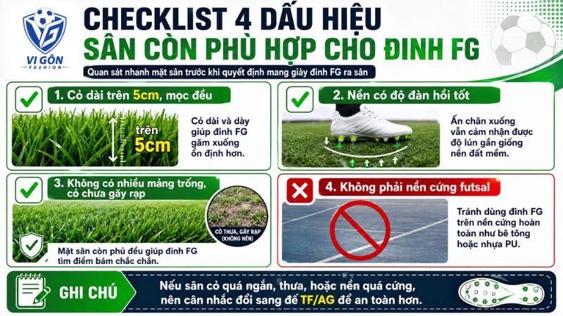 dấu hiệu nhận biết sân phù hợp đinh FG